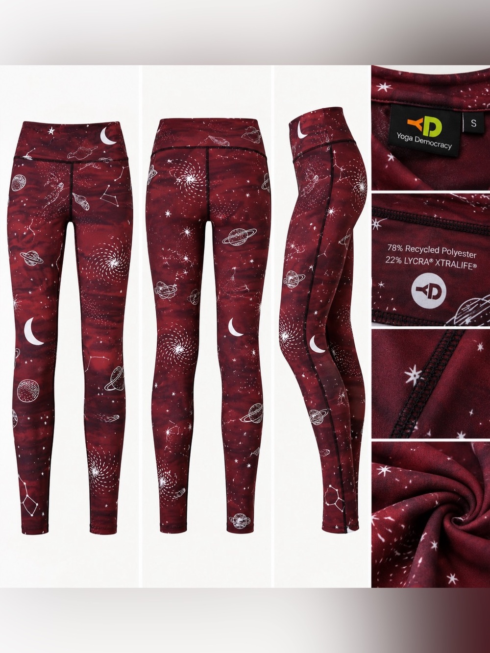 Yoga Democracy Celestial Timing YD Legging Space Print Burgundy & White M